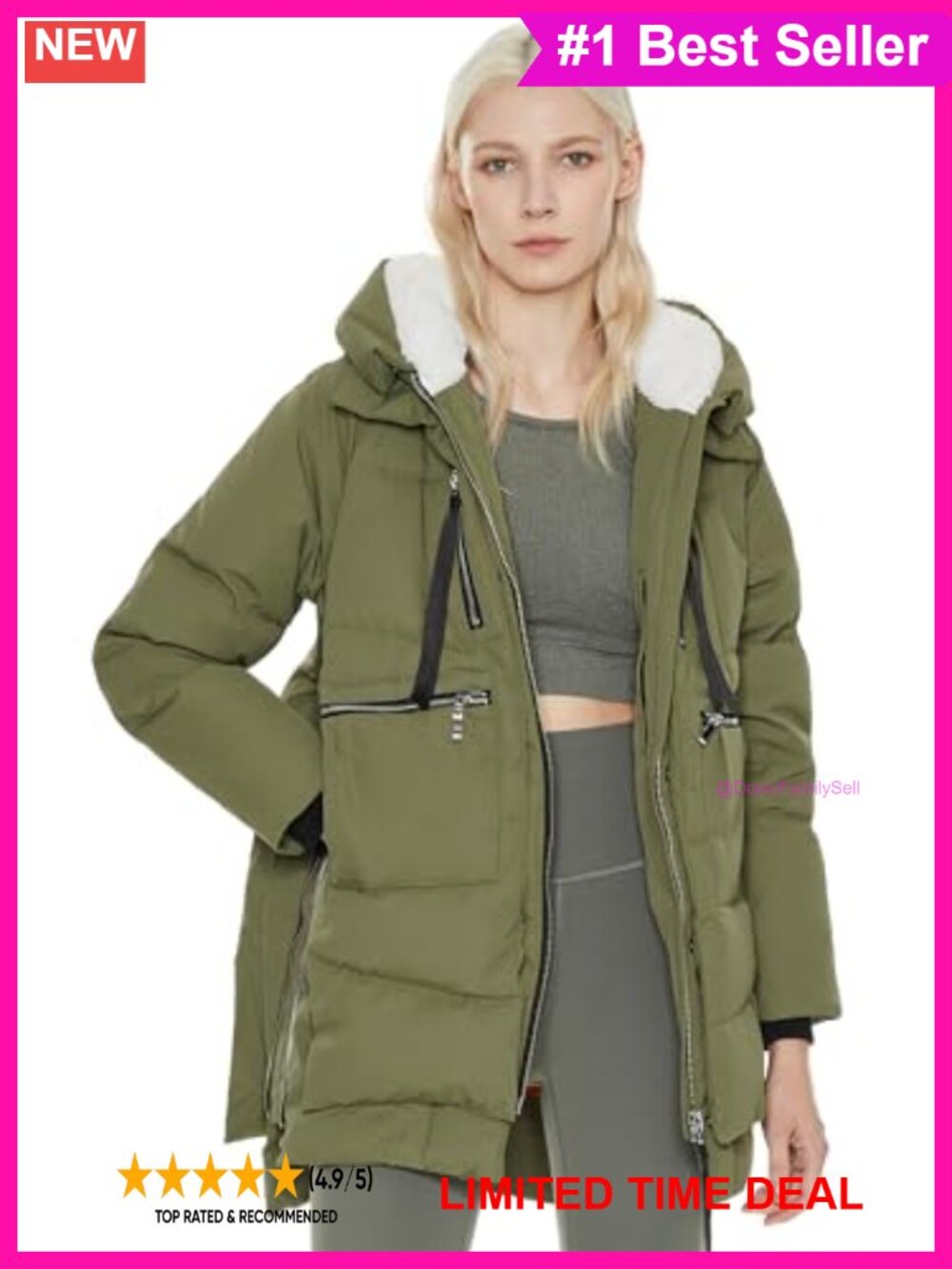 Women's Thickened Down Puffer Jacket Fleece Lined Hood Winter Coat